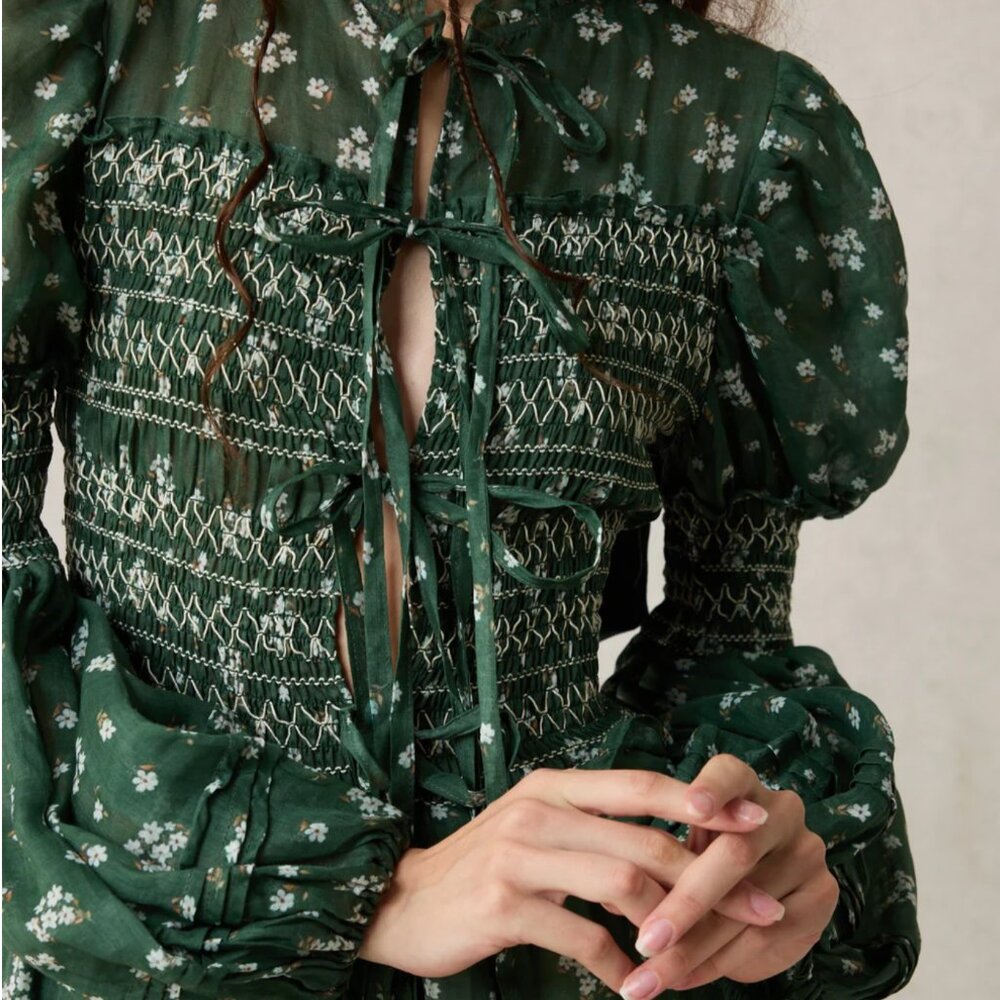 Jane 33 |Edward Smocking Linen Dress Chemise S - Picture 3 of 8